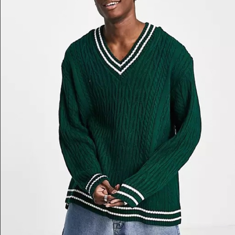 Unisex ASOS bottle green cable knit cricket sweater - XXL - barely worn!